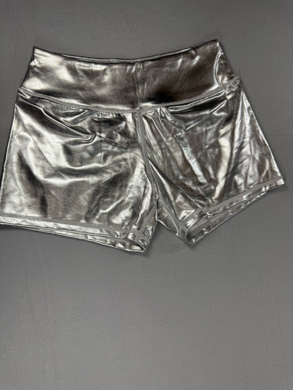 High-Waist Metallic Silver Women's Performance Shorts Y2K Rave Party Festival